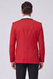 Traje de baile de graduación rojo de dos piezas de un solo botón en solapa Peak