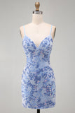 Vestido corto de bienvenida corto con tirantes cortos de bodycon tirantes azules