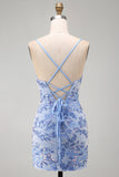 Vestido corto de bienvenida corto con tirantes cortos de bodycon tirantes azules