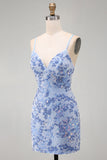 Vestido corto de bienvenida corto con tirantes cortos de bodycon tirantes azules