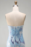 Vestido corto corto azul bodycon tirantes con abalorios