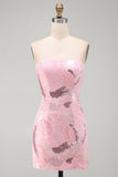 Vestido corto rosa de fin de semana con cuentas bodycon cuentas