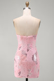 Vestido corto rosa de fin de semana con cuentas bodycon cuentas