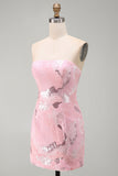 Vestido corto rosa de fin de semana con cuentas bodycon cuentas