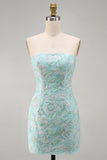 Vestido corto de bienvenida de bienvenida floral floral menta sin tirantes bodycon