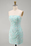 Vestido corto de bienvenida de bienvenida floral floral menta sin tirantes bodycon