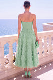 Vestido midi floral azul A-Line sin tirantes con apliques
