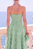 Vestido midi floral azul A-Line sin tirantes con apliques