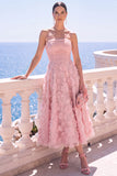 Vestido midi floral azul A-Line sin tirantes con apliques