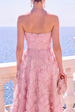 Vestido midi floral azul A-Line sin tirantes con apliques