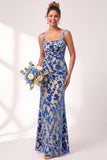 Vestido largo de dama de honor largo de terciopelo floral con cuello cuadrado sirena