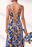 Vestido largo de dama de honor largo de terciopelo floral con cuello cuadrado sirena
