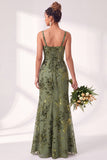 Vestido largo de dama de honor largo de terciopelo floral con cuello cuadrado sirena