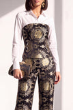 Trajes de pantalón con corsé dorado negro