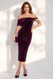 Vestido cóctel midi de terciopelo midi con bodycon color burdeos