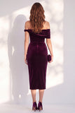 Vestido cóctel midi de terciopelo midi con bodycon color burdeos