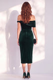 Vestido cóctel midi de terciopelo midi con bodycon color burdeos