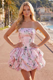 Vestido de bienvenida sin tirantes azul A-line con flores de satén y encaje en la espalda