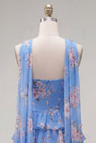 Vestido corto de bienvenida amarillo sin tirantes floral con volantes en forma de A, flor y volantes