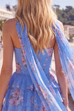Vestido corto de bienvenida amarillo sin tirantes floral con volantes en forma de A, flor y volantes