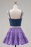 Corsé A-Line Pink Fucsia de 2 piezas con tirantes gruesos Vestido corto de bienvenida con volantes