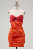 Vestido corto de bienvenida corto en forma de cerradura rojo naranja Sweetheart