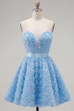 Vestido corto corto de bienvenida rosa A-line 3D floral de A-Line con encaje en la espalda