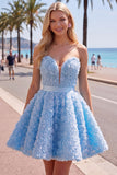 Vestido corto corto de bienvenida rosa A-line 3D floral de A-Line con encaje en la espalda
