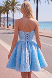 Vestido corto corto de bienvenida rosa A-line 3D floral de A-Line con encaje en la espalda