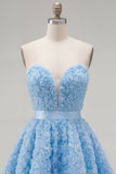Vestido corto corto de bienvenida rosa A-line 3D floral de A-Line con encaje en la espalda