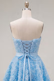 Vestido corto corto de bienvenida rosa A-line 3D floral de A-Line con encaje en la espalda