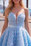 Vestido corto corto de bienvenida rosa A-line 3D floral de A-Line con encaje en la espalda