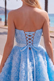 Vestido corto corto de bienvenida rosa A-line 3D floral de A-Line con encaje en la espalda