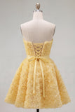 Vestido corto corto de bienvenida rosa A-line 3D floral de A-Line con encaje en la espalda