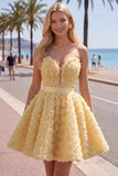 Vestido corto corto de bienvenida rosa A-line 3D floral de A-Line con encaje en la espalda