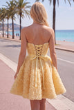 Vestido corto corto de bienvenida rosa A-line 3D floral de A-Line con encaje en la espalda