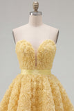 Vestido corto corto de bienvenida rosa A-line 3D floral de A-Line con encaje en la espalda
