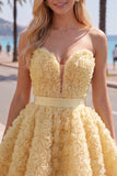 Vestido corto corto de bienvenida rosa A-line 3D floral de A-Line con encaje en la espalda