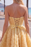 Vestido corto corto de bienvenida rosa A-line 3D floral de A-Line con encaje en la espalda