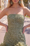 Vestido de bienvenida de perlas azules bodycon sin tirantes con flores 3D