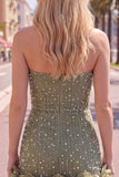 Vestido de bienvenida de perlas azules bodycon sin tirantes con flores 3D
