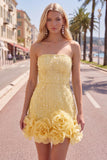 Vestido de bienvenida de perlas azules bodycon sin tirantes con flores 3D