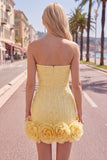 Vestido de bienvenida de perlas azules bodycon sin tirantes con flores 3D