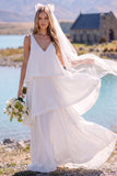 Vestido de novia Maxi Elopement blanco sin mangas y escote en V