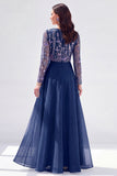 Vestido de madre de la novia verde gasa con escote bateau y flores de manga larga