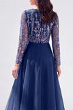 Vestido de madre de la novia verde gasa con escote bateau y flores de manga larga