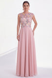 Vestido largo de madre de la novia verde floral de cuello redondo con aplicación y mangas gordas