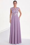 Vestido largo de madre de la novia verde floral de cuello redondo con aplicación y mangas gordas
