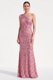 Vestido de Madre de la Novia con flores de un solo hombro y lentejuelas de champán sirena