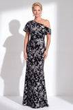 Vestido largo de madre de la novia de terciopelo fucsia fucsia de sirena, floral de un solo hombro